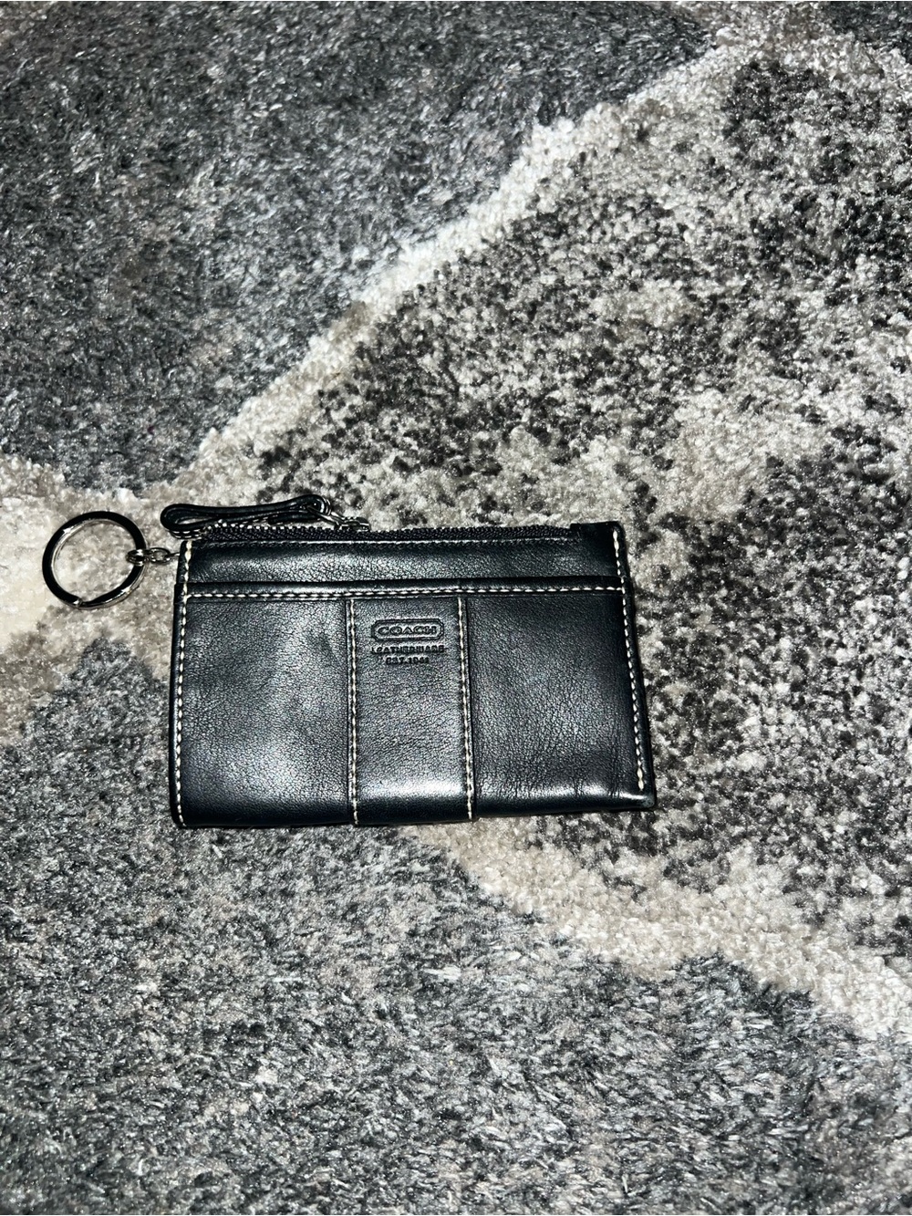 Coach Black Leather Zip Card Case with Keyring